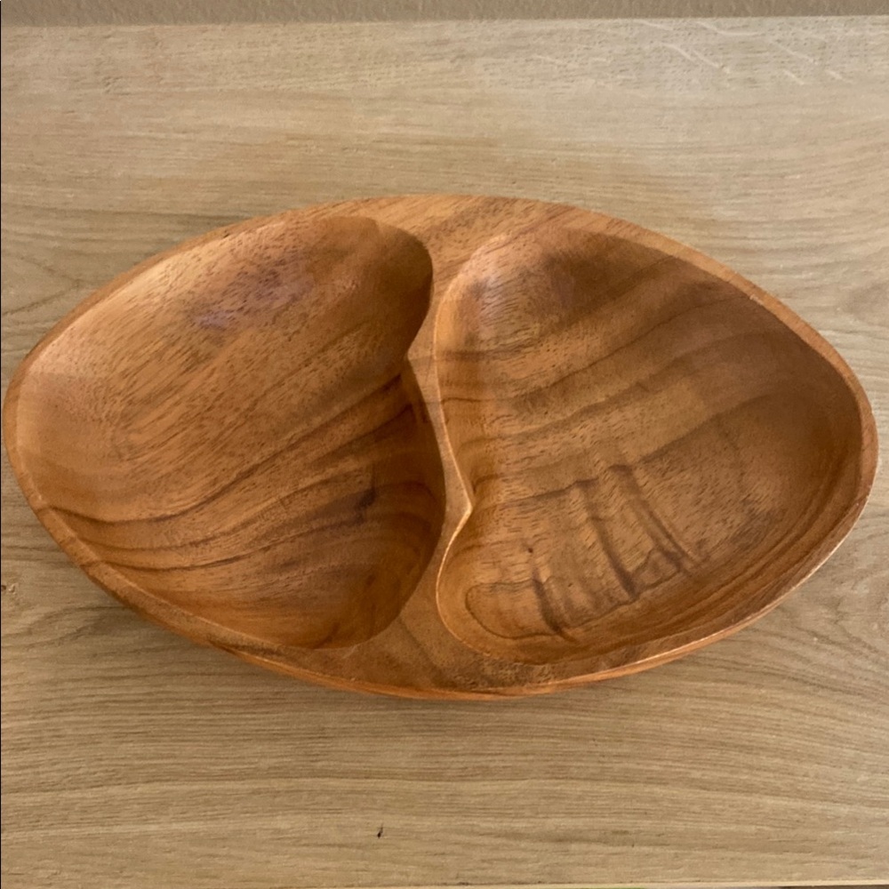 Brown Wooden Divided Serving Bowl